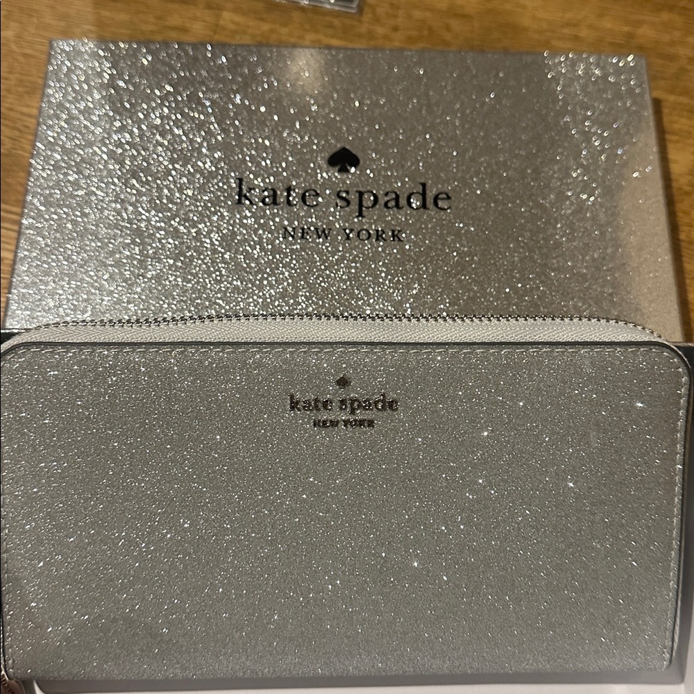 ♠️Kate Spade Shimmy Glitter Boxed Large Continental Zip Wallet Lunar Light NEW